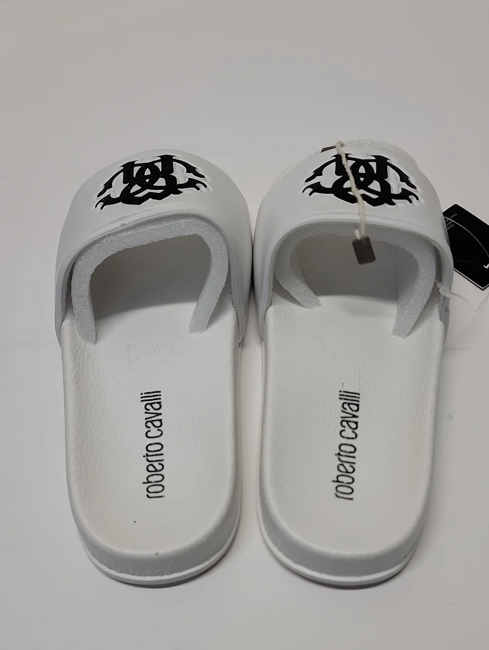 Roberto Cavalli White Logo Slide Sandals for Big Kid US 1.5 - 2 NEW IN BOX